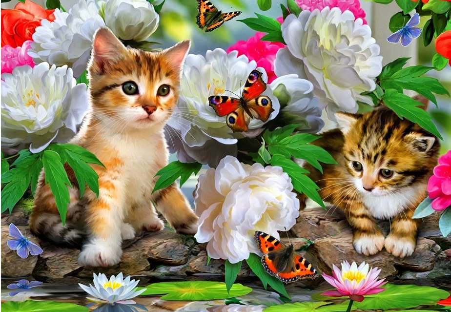 Цветна картина с котки. онлайн пъзел