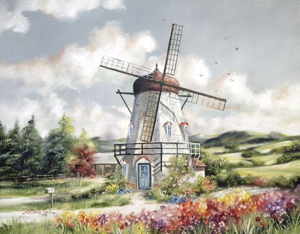 Paysage avec un moulin à vent. puzzle en ligne
