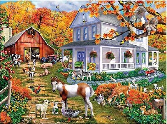 Dierlijke boerderij in de herfst. online puzzel