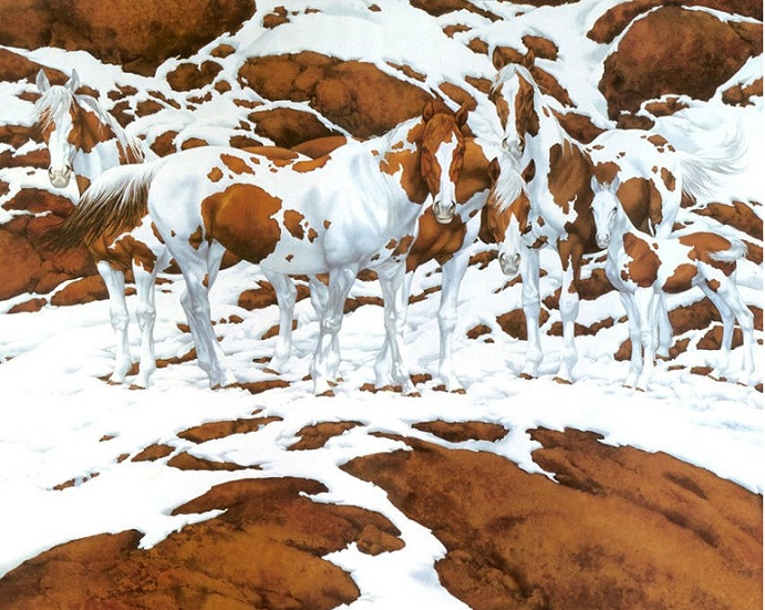 White-and-red horses jigsaw puzzle online