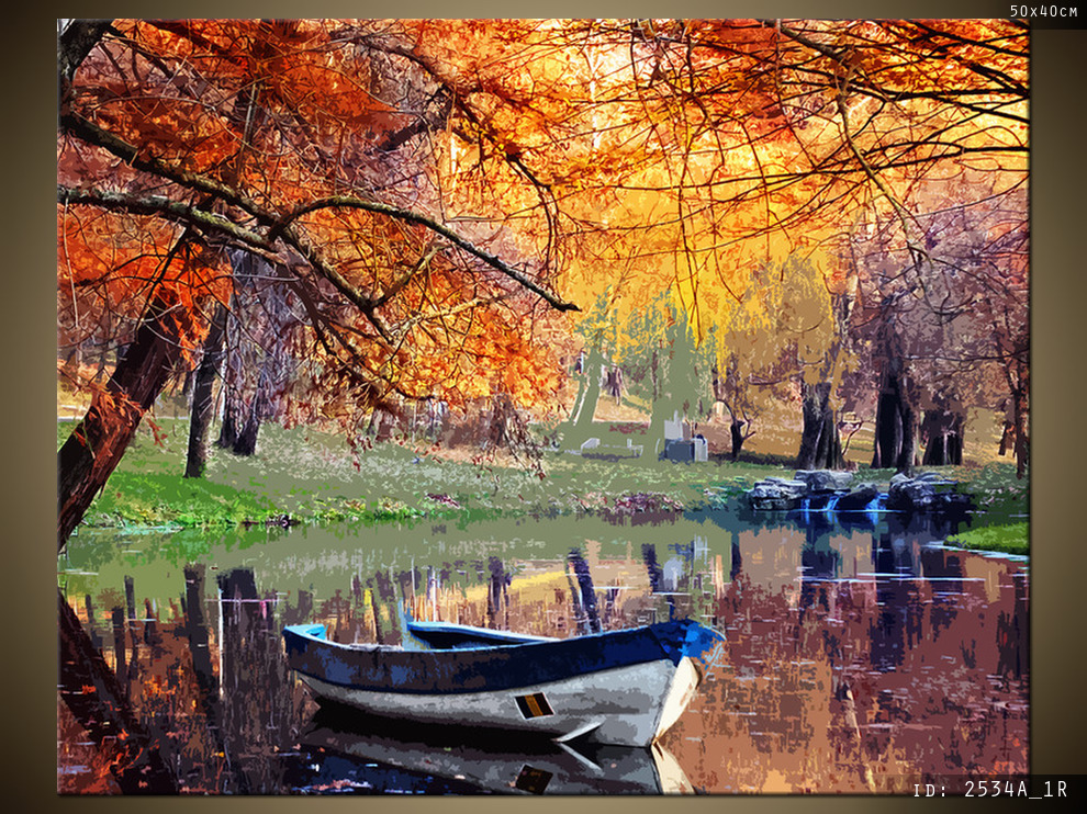 Barca sullo stagno, foglie d'autunno puzzle online