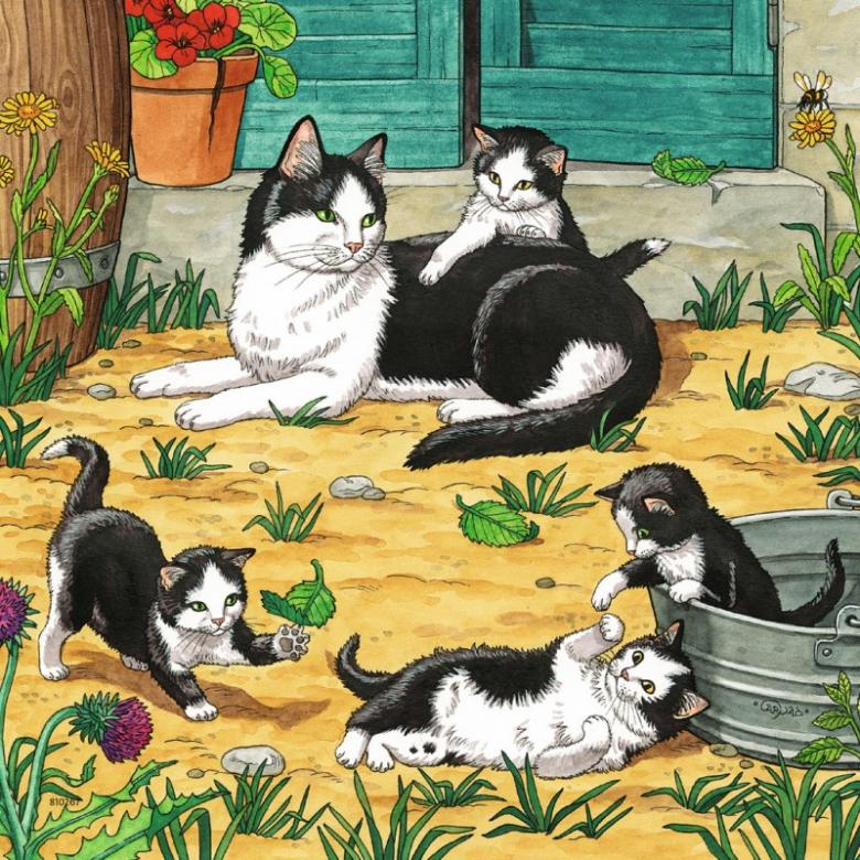 Zwart-witte katten. online puzzel