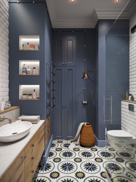 Темно-синяя ванная комната пазл онлайн
