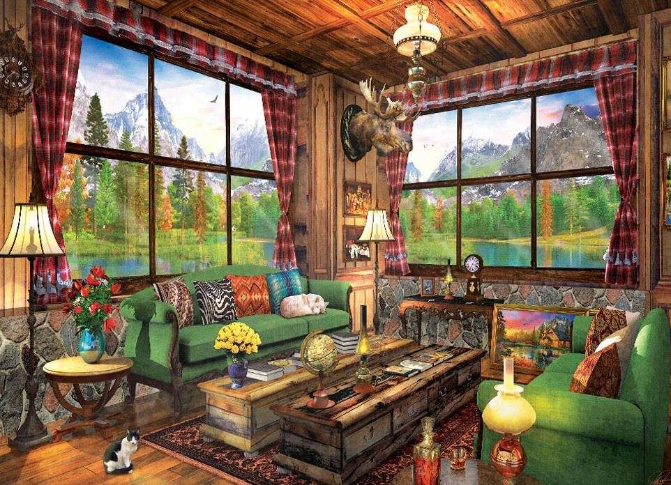 Interior de uma cabana de montanha. quebra-cabeças online