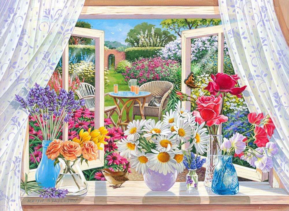 Des fleurs à la fenêtre. puzzle en ligne