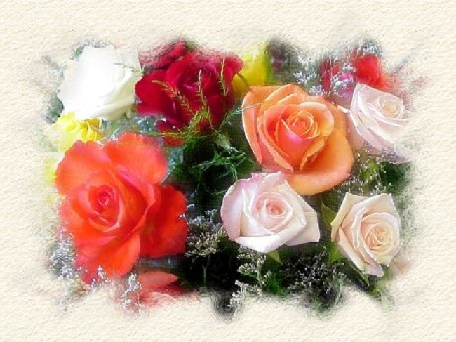 Ένα μπουκέτο λουλούδια. Λευκά τριαντάφυλλα παζλ online