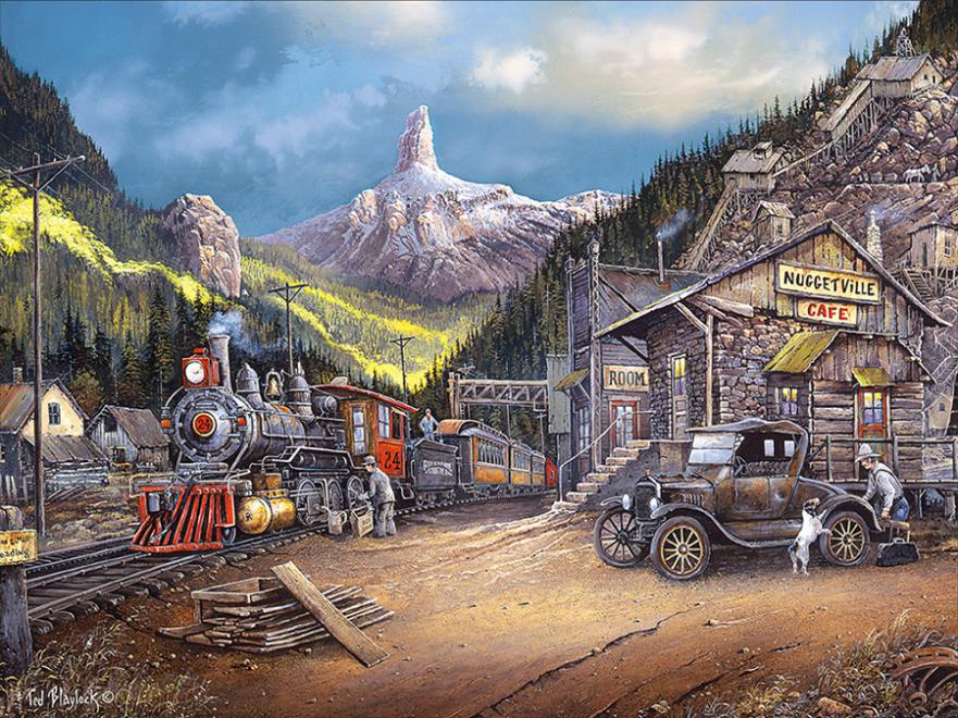A locomotive is standing at th online puzzle