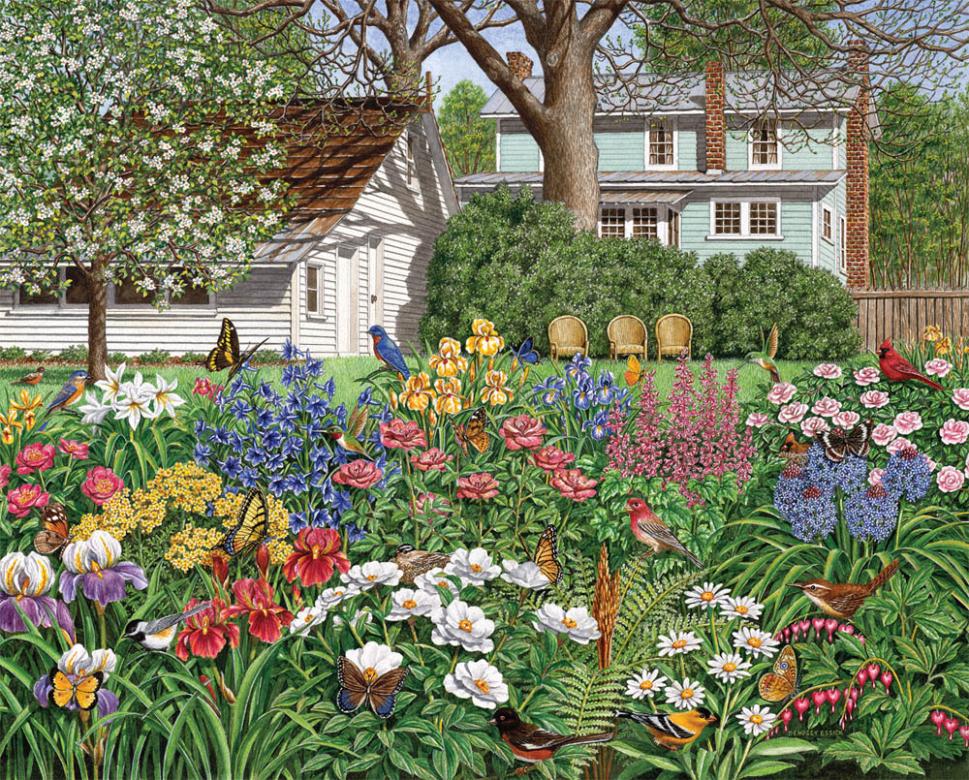 Flores pintadas no jardim. quebra-cabeças online
