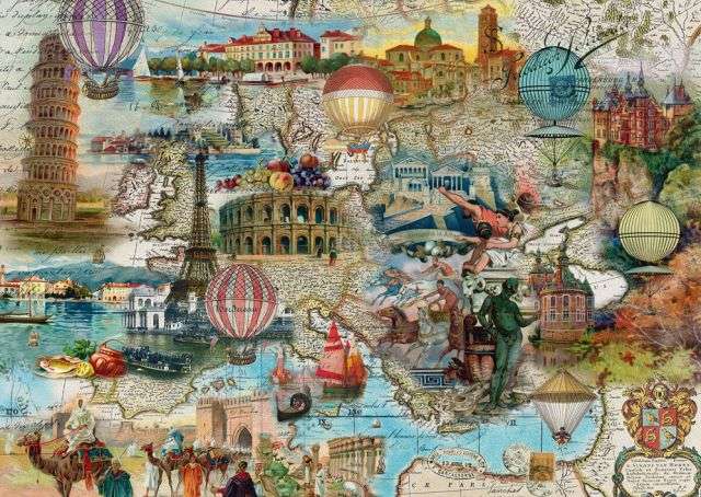 Vol en montgolfière au-dessus de l'Europe. puzzle en ligne