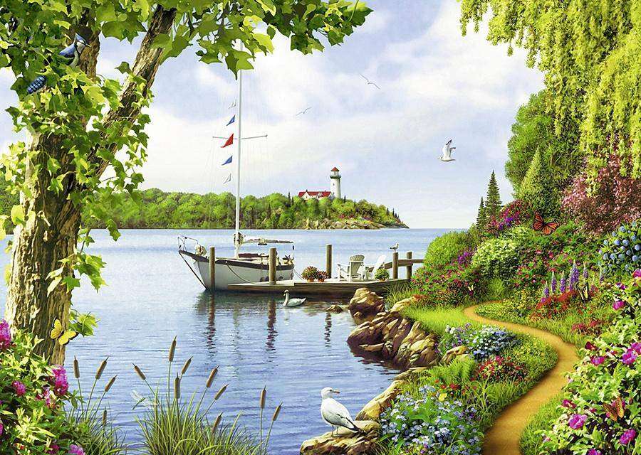 Landschaft mit einem Boot. Puzzlespiel online