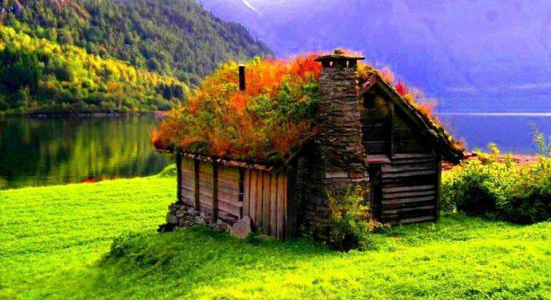 O casă mică cu un acoperiș interesant. puzzle online