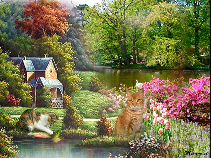 Landschaft mit Katzen. Puzzlespiel online