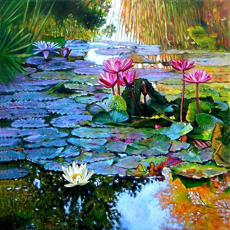 Water lilies on the pond. jigsaw puzzle online