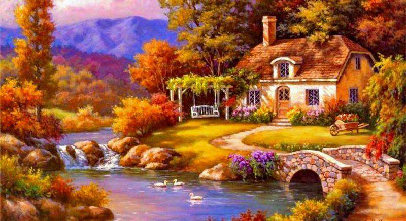 Picturesque cottage by the riv jigsaw puzzle online