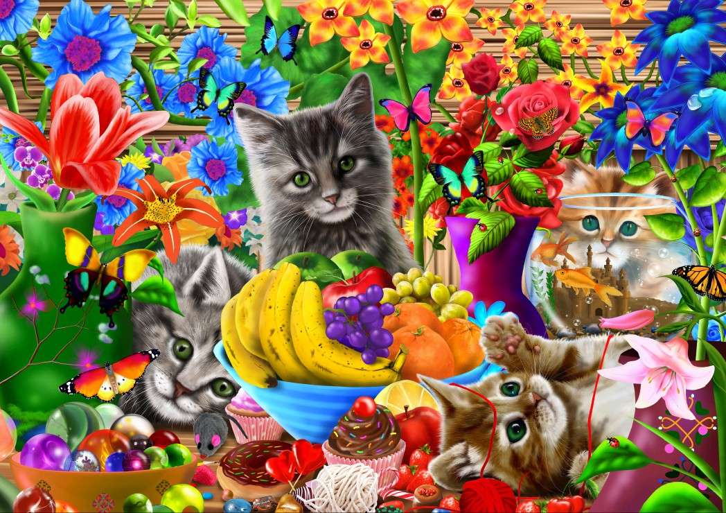 Színes kép macskákkal. online puzzle