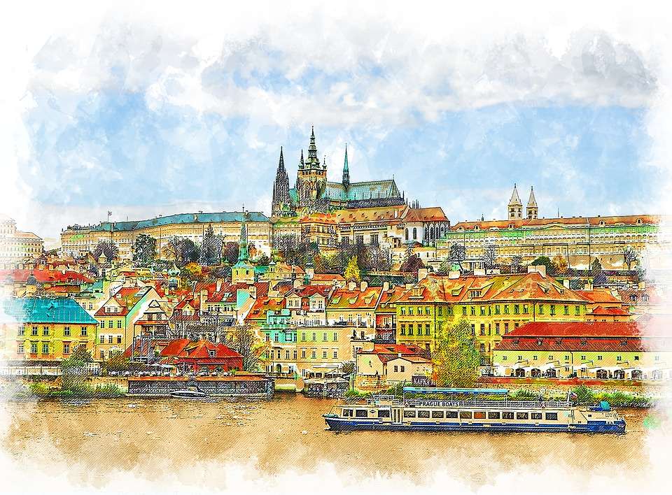 Prag. Panorama över staden. Pussel online