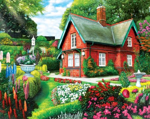 Sommarhus med trädgård. pussel på nätet