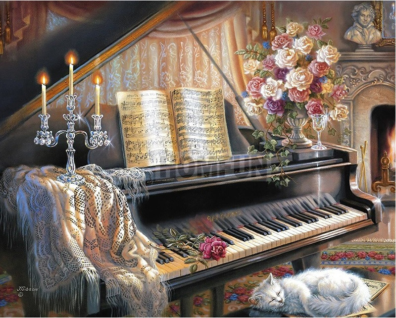 Interior with a grand piano. online puzzle