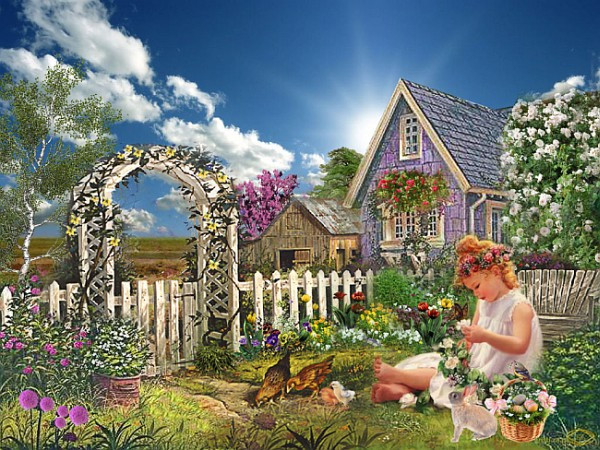 Dítě v zahradě. skládačky online