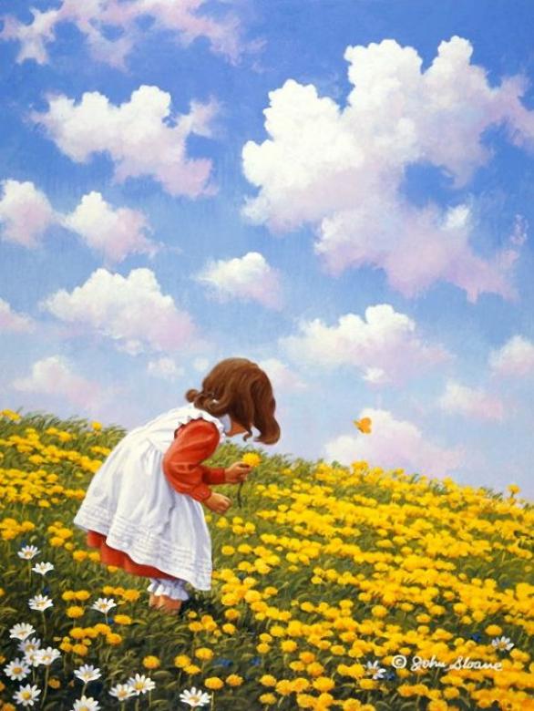 Un copil pe o pajiște galbenă. puzzle online