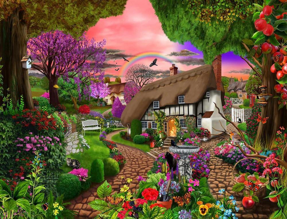 Casa rural en un hermoso jardín. rompecabezas en línea