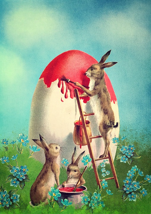 Hare painting an egg. online puzzle