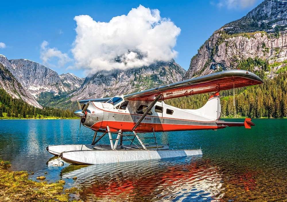 Tengeri repülőgép egy hegyi tónál. online puzzle