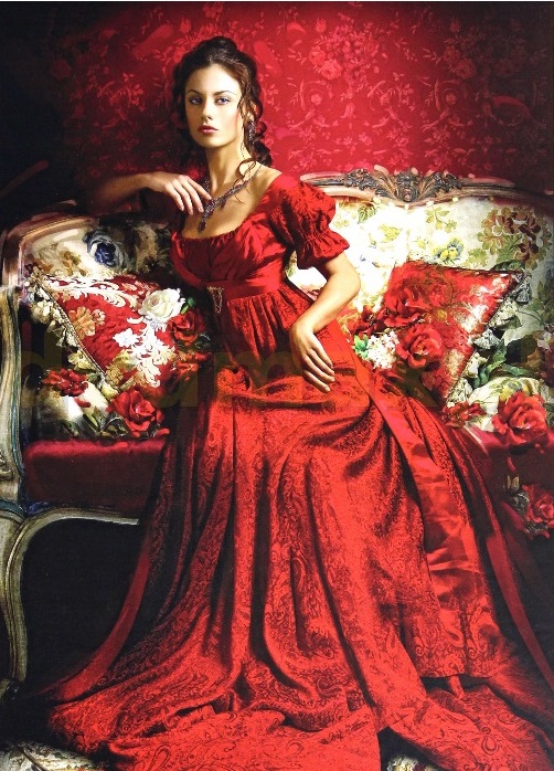 Een vrouw in een rode jurk. online puzzel