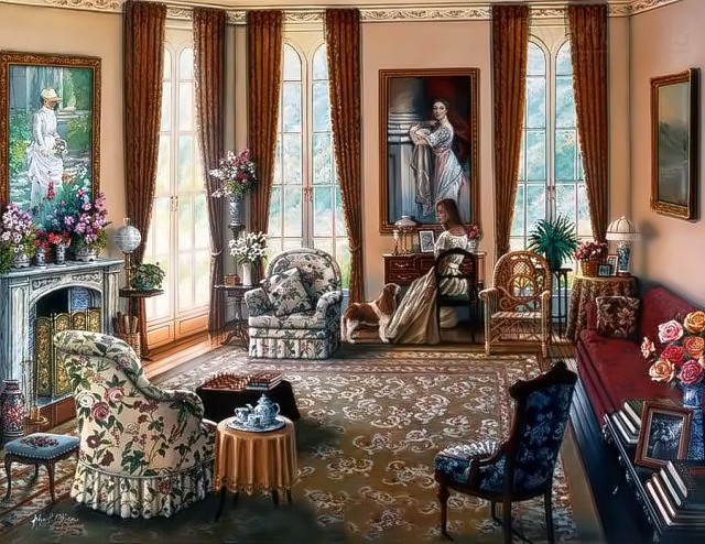 Δωμάτιο με πίνακες ζωγραφικής. online παζλ