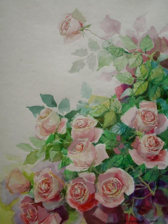 Rosa in Aquarellfarben, Blumenpuzzles Online-Puzzle