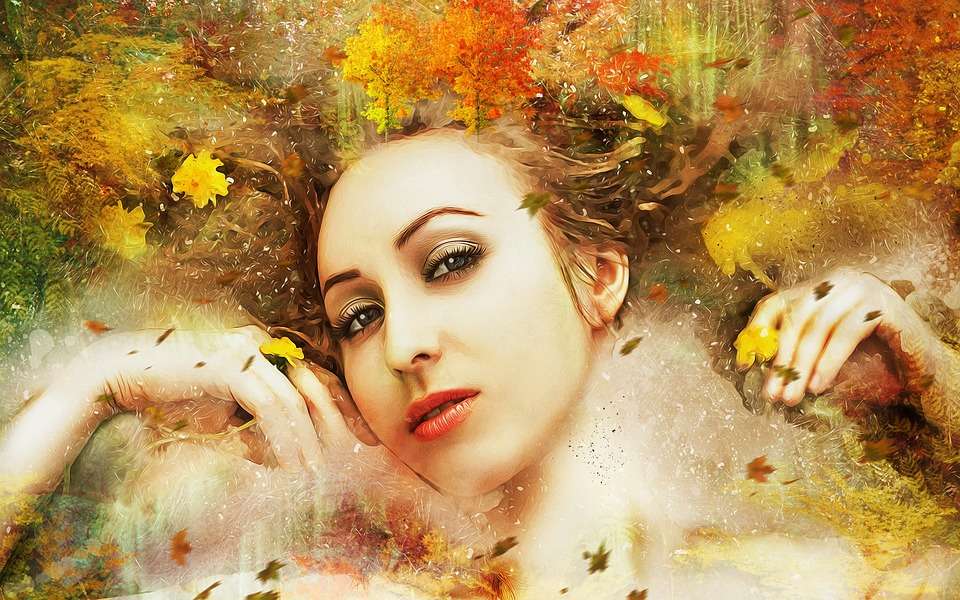 Lady Autumn, feuilles d'automne puzzle en ligne