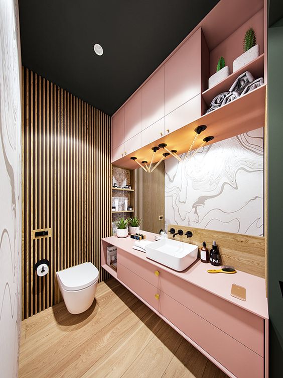 Ροζ μπάνιο, ενδιαφέρουσα ιδέα online παζλ
