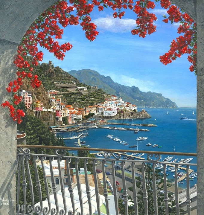 Blick vom Balkon zum Meer. Online-Puzzle