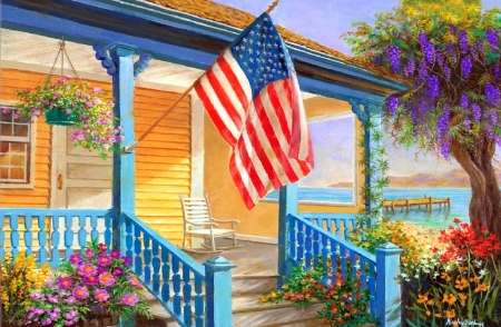 American house by the lake. jigsaw puzzle online