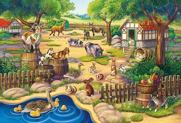 Tiere in einem ländlichen Gehöft. Puzzlespiel online