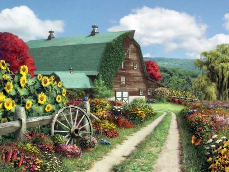 Селска къща с градина онлайн пъзел