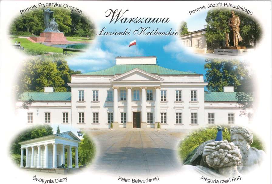 Пощенска картичка - двореца Белведере във Варшава онлайн пъзел