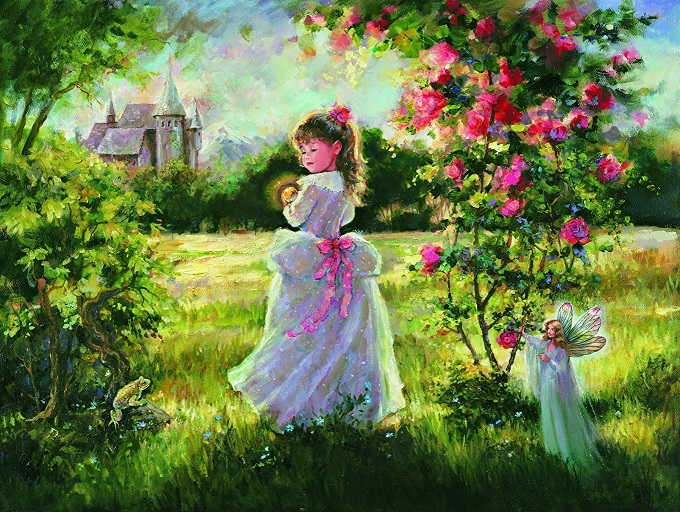 Маленькая девочка в саду. онлайн-пазл