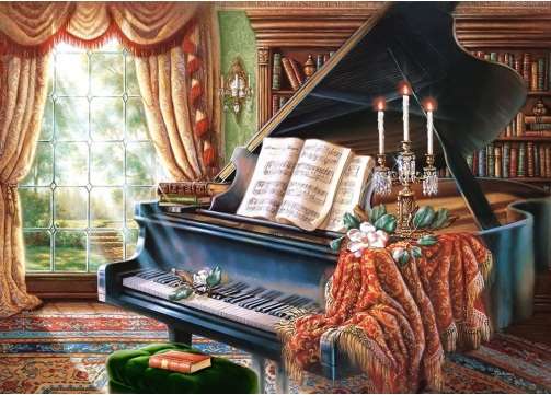Interieur met een piano. legpuzzel online