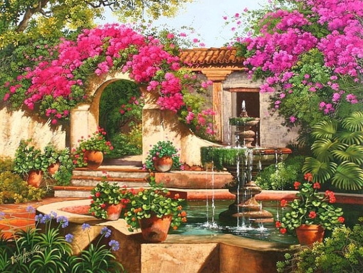 ogród z fontanna puzzle