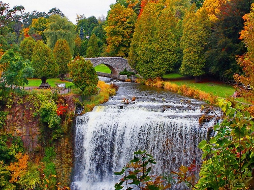 Waterfall in autumn online puzzle