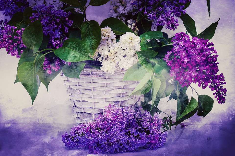 Uma cesta com flores puzzle online