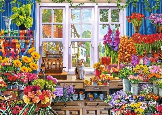 Цветя в цветарския магазин. онлайн пъзел