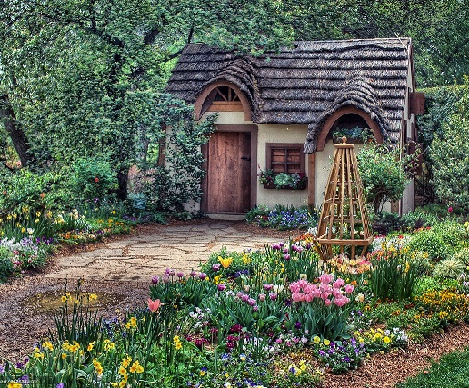 Cottage dans le jardin. puzzle en ligne