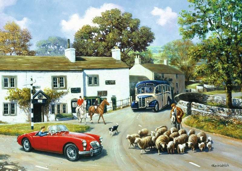 Un cabriolet roșu în mediul rural englezesc. jigsaw puzzle online