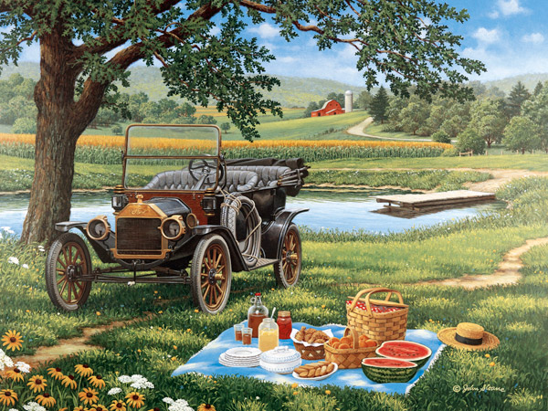 Frühstück auf dem Rasen. Online-Puzzle