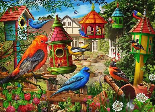 Picture with birds. online puzzle
