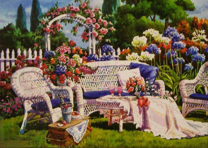I en romantisk trädgård. pussel på nätet