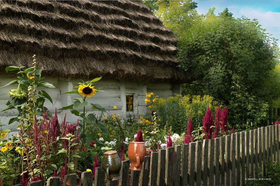 Een witgekalkte cottage met rieten dak. legpuzzel online