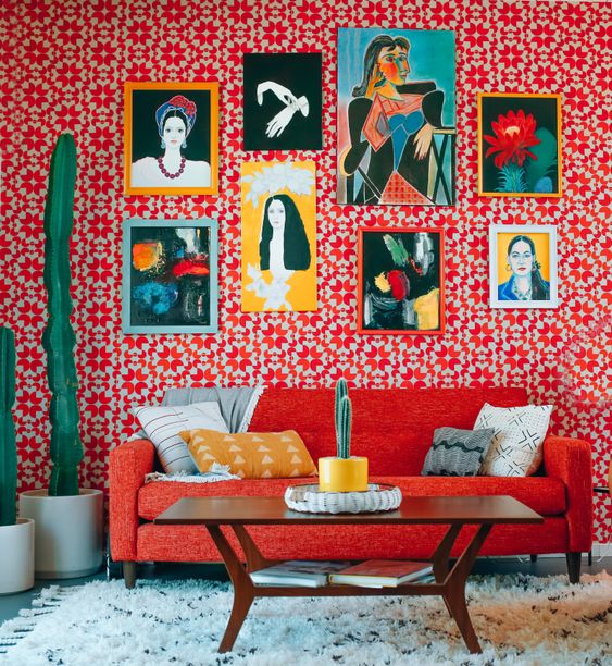 Červená pohovka v obývacím pokoji skládačky online